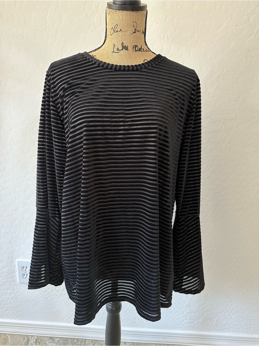 Michael Kors Black Ribbed Stripe Long Sleeve Top